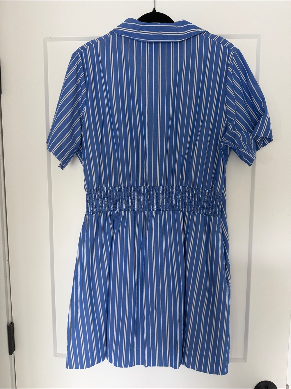 Evereve Blue and White Vertical Stripe Button-Up Shirt Dress - Picture 3 of 3